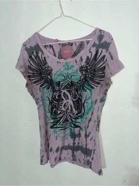 Roar Lilac Jasmine Embroidered Y2K 2000’s Vibe Tie Dye Graphic Winged Tee M Used